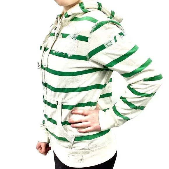 American Eagle Hoodie Women SP Hooded Sweatshirt Sweater Casual White Green - Picture 2 of 8